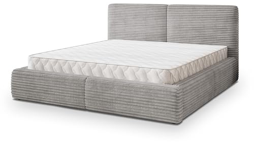 Masseno Polsterbett FELURO T 120x200 cm, Doppelbett, Bettkasten, Stauraum, Lattenrost Und Kopfteil - Hellgrau, TILIA 86