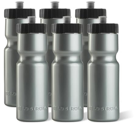 50 Strong Sport Squeeze wasserflaschen - Set von 6 - Team-Pack 22 unzen bpa frei Flasche Easy Open Push/Pull-Cap - mehrere Farben erhältlich (Silber/schwarz)