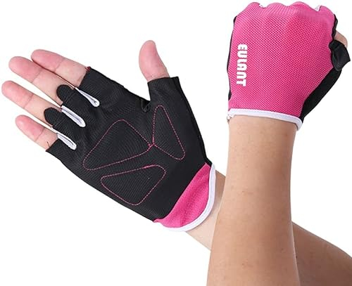 EULANT Sommer Fahrradhandschuhe, Handschuhe Halbfinger für Fitness Gym Fahrradt, Atmungsaktiv Rennrad MTB Handschuhe Fingerlose, Rutschfestes Fitness Trainingshandschuhe für Frauen & Männer, Rosa, L