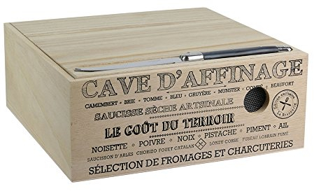 Cook Concept KA2361 Cave à fromage et charcuterie Avec couteau La Sélection Brasserie Bois et acier inoxydable Beige et noir H10 x 25 x 25 cm