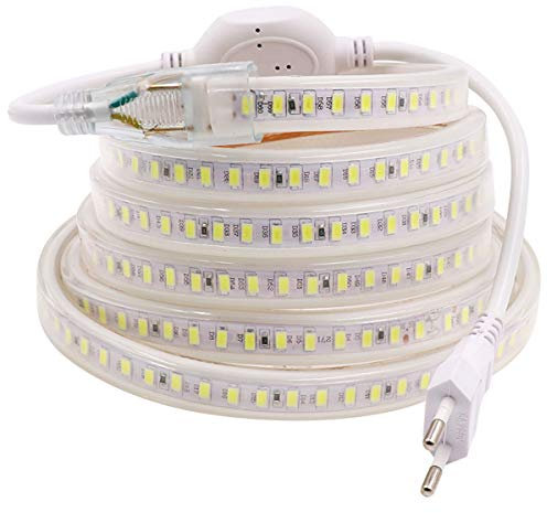 DUVERT Ruban à LED, Ruban LED Etanche avec interrupteur, Lumineux Bandeau Led 220v, 5050 IP65 Etanche Bande Strip Led, blanc chaud