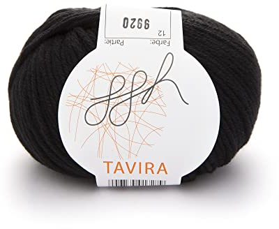ggh Tavira - 100% Baumwolle - Lauflänge 80m auf 50g - Nadelstärke 4-5 - Wolle zum Stricken oder Häkeln geeignet - Farbe 012 - Schwarz
