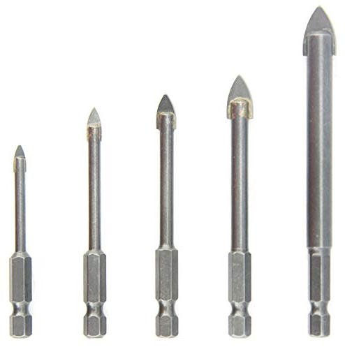 NORTOOLS Glass Drill Bits Set 5 PCS High Carbon Steel Drills with Carbide Tip & 1/4 inch Quick Change Hex Shank for Glass Mirrors Ceramic Tile 4 5 6 8 10 mm