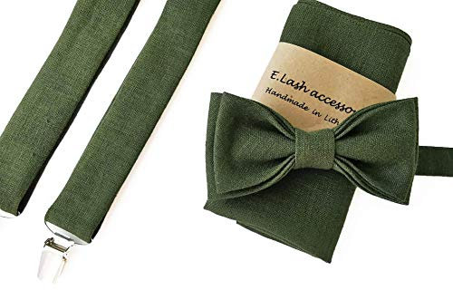Grün Leinen Accessoires: Fliege, Hosenträger, Einstecktuch