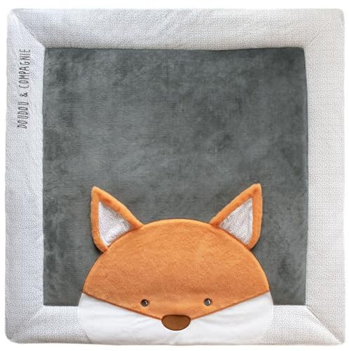 Doudou et Compagnie - Tapis d'Eveil Bébé - Tapis de Jeu Renard Gris - 100 x 100 cm - Pour Bébé 0-6 Mois - Tapis Rembourré Confort Adapté au Parc - Idée Cadeau De Naissance - Carré - Tapidou - DC3716