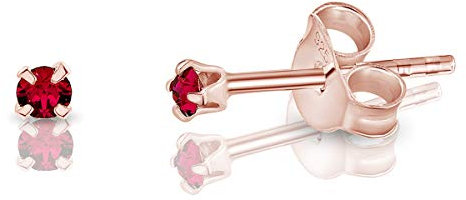 DTPsilver - Winzige Ohrringe 925 Sterling Silber Rosèvergoldet mit Kristallen von Swarovski® Elements Runde Sehr kleine Ohrstecker - Durchmesser 2 mm - Farbe : Rubin