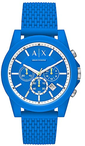 Armani Exchange Watch for Men, Quartz Chronograph Movement and 44mm Case Size with Silicone Strap, Ocean Blue