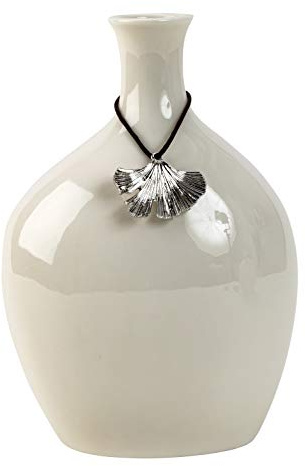 Mel-O-Design Exklusive Blumenvase mit Dekoblatt Weiß Höhe 20 cm Dekovase Moderne Vase