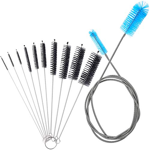 SLSON 11pcs Tuyau Brosses de Nettoyage,155CM Brosse de Nettoyage pour Àquarium Flexible Double Fin Fish Tank,10 Different Sizes Brosse Tuyau d'eau for Fish Tank,Bouteilles et La Cuisine,Bleu et Noir