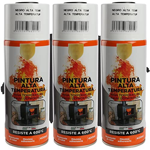H HANSEL HOME Pintura Spray Alta Temperatura Negro 400 Ml - Pack de 3 Unidades