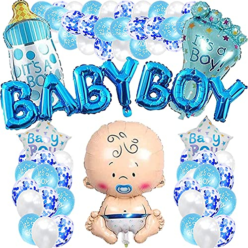 iWheat Babyparty Deko Junge, Blau Baby Shower Dekoration, Gender Reveal Party Deko, Babydusche Taufe Dekorations für Jungs mit Jungen Ballon/Baby Boy Banner/es ist EIN Junge Ballons
