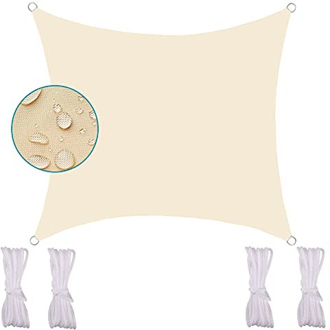 Voile D'ombrage Toile 2.5X2.5M, Sèche Rapidement Voile Imperméable pour Pergola Extérieure Facile à Nettoyer Compris Corde de Fixation Différentes Tailles pour Carport Beige