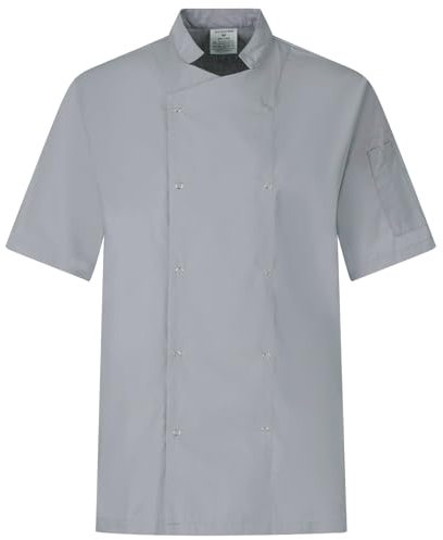 BWOLF Nozomi Veste de cuisine, unisexe, noir/blanc, vêtement de cuisine professionnel, uniforme de chef, manches courtes, gris, XS