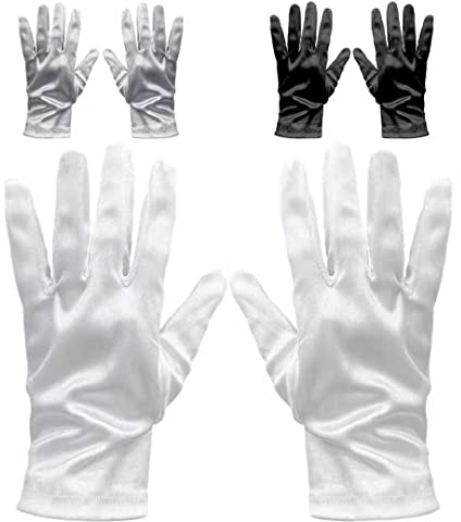 6 Pieces Short Satin Gloves Silk Opera Gloves 3 Pairs 1920s Bridal Fancy Dress Halloween Costume Wedding Prom Opera Gloves Wrist Short Classic Gloves Adult Unisex Skincare Soft Black White Silver