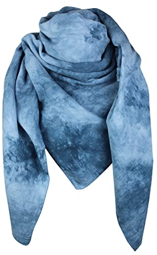 GymStern XXL Musselin Tuch Schal 100% feine Baumwolle 130x130cm Damenhalstuch Halstuch Musselintuch Musselin Damen Herren Männer Frauen, Farbe:altblau tie-dye