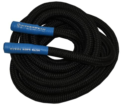 HYPERWEAR Hyper Rope Battle Rope, zum Patent angemeldetes, flexibles Metallkernseil, komplettes Heim-Fitness-Training auf nur 1,8 m Raum, kein Anker erforderlich (schwarz, 7,6 m, 8,6 kg)