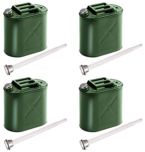 4 Stück Benzinkanister 25L Metall Kraftstoffkanister mit Ausgießer Reservekanister Rostfreier Fuel Can Treibstoff Kanister Grüner Kanister Verdickte Kraftstoffkanister für Benzin und Diesel Wasser