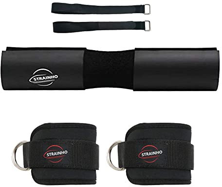 Barbell Pad and Ankle Straps Set Hip Thrust Pad Squat Pad Weight Pad Weight Bar Cushion Barbell Shoulder Pad Barbell Neck Cushion Gym Bar Pad Black