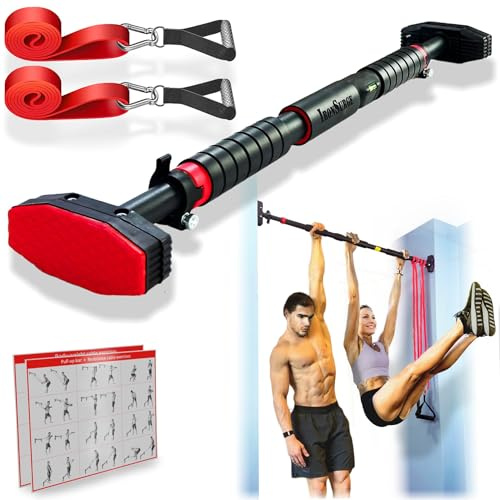 IRONSURGE Klimmzugstange für Tür, 6-teiliges Set mit zwei aufsteckbaren Widerstandsbändern, Trainingshandbuch, Türrahmen-Klimmzugstange und zwei abgewinkelten Stützen für das Training zu Hause, ohne
