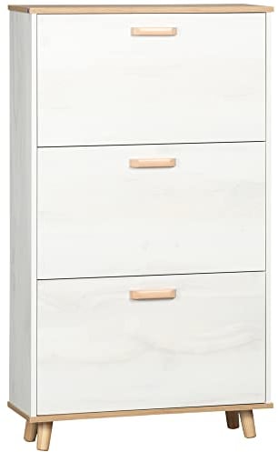 HOMCOM Armario de Zapatos Moderno Mueble Zapatero Estrecho con 3 Cajones Abatibles para 12 Pares de Zapatos y Estante Ajustable para Pasillo Entrada 70x23,5x122 cm Blanco