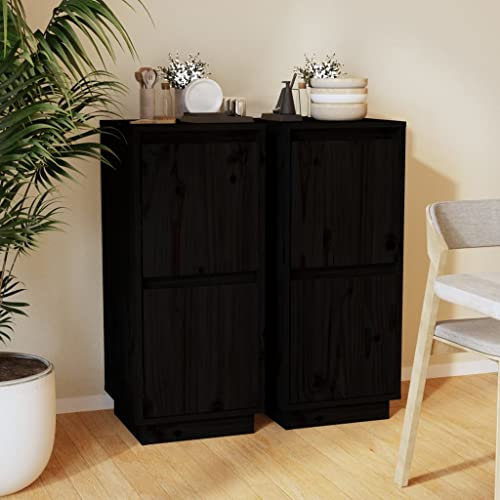 WIFESE Sideboards 2 STK. Schwarz 31,5x34x75 cm Massivholz Kiefer Komodenschrank KüChenschrank Schlafzimmer Schrank Klein Badezimmerschrank Flur MöBel Allzweckschrank Kommode Flur Fernsehschrank