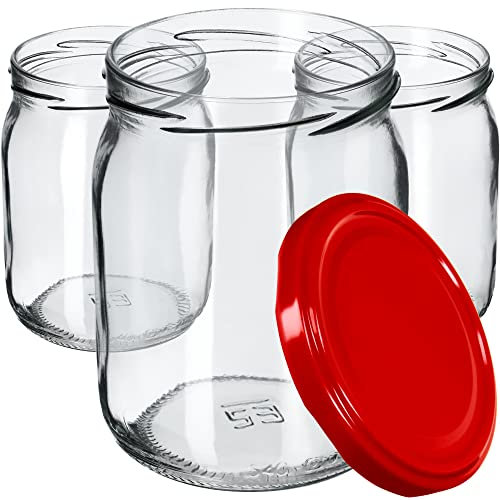KADAX 48st Einmachgläser 540ml mit Schraubdeckel fi82 mm für Einlegen, Einmachen, Konservieren und Mahlzeitenvorbereitung - Luftdichte Twist-off Gläser (Rot, 48 St.)
