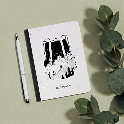 Matabooks, nachhaltige und vegane Notizbücher A6 aus Graspapier, Samenbuch, 102 blanko Seiten, Natur, Handmade, Made in Germany (Backpack)