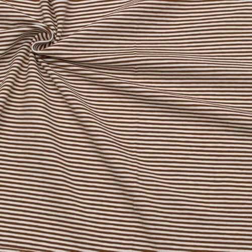 STOFFKONTOR Baumwoll Stretch Jersey Stoff Streifen Classic - Öko-Tex Standard 100 - Meterware, Braun-Weiss - zum Nähen von Shirts, Leggings, Mützen, Deko uvm.