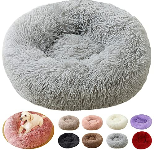 rngcpto Hundebett Waschbar (70cm, Hellgrau), Hundekorb Hundekissen für Große, Mittelgroße & Kleine Hunde, Katzenbett Flauschig Katzenkissen Rund Plüsch Hundesofa Hundekörbchen