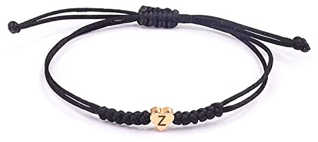 Initial Bracelets for Women Men Initial Z Heart Letter Charm Bracelets Handmade Adjustable Rope Bracelets for Teen Girls Boy Mom Birthday Gifts (black, Z)