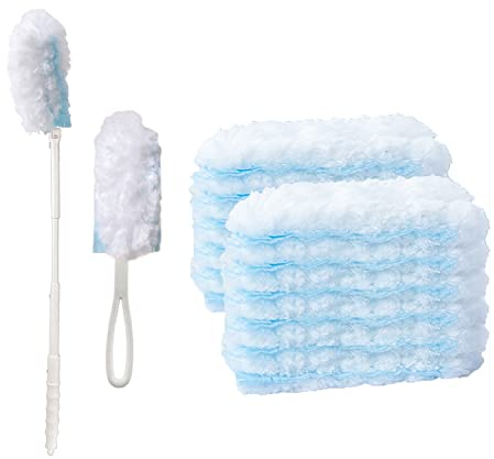 PEACHICHA 360 Degree Dusters Refills, Heavy Duty Duster Refills Disposable Cleaning Dusters Kit with Handle, 2 Handle+10 Refills