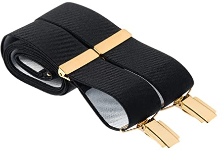 MANDITTIONS Plain Trouser Braces 35mm Wide Elastic 4 Gold Clips Assorted Sizes and Colours