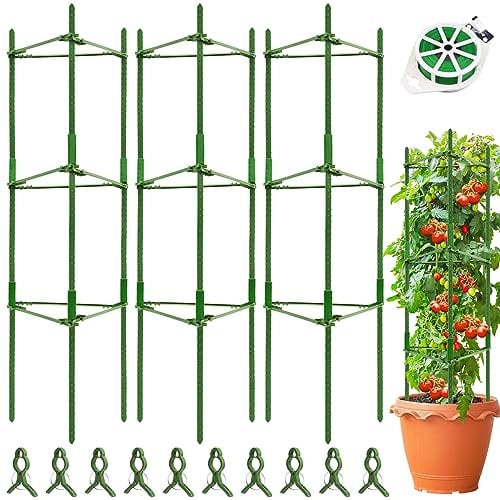 Riare 3 Pack Tomato Cage, 48 Inches Large Tomato Trellis, Adjustable Tall Garden Tomato Plant Cage Stakes, Plant Support Trellis for Garden Climbing Plants Flowers Vegetables Fruit Grow (3Pack)