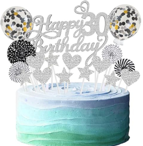 SNOWZAN Tortendeko 30 Geburtstag Silber Schwarz Kuchen Topper Happy 30 Birthday Cake Topper 30 Kuchendeko Geburtstag Kuchen Deko 30 Geburtstag Junge Tortendeko 30 Geburtstag Frauen 30.geburtstag Frau