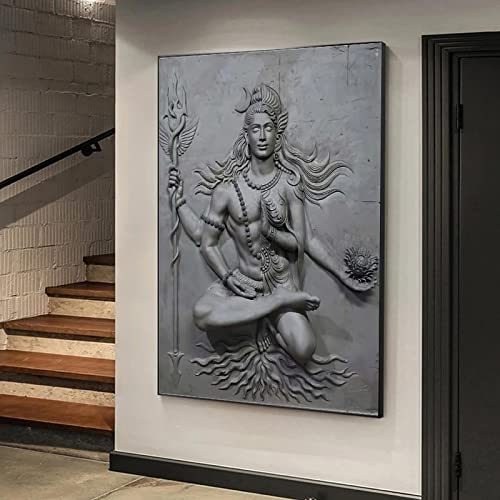 LSYALUCK Indien Buddha Hindu Götter Lord Shiva Porträt Figur Leinwand Malerei Poster Drucke Wandkunst Bilder Wohnzimmer Heimdekoration 90 x 140 cm (35 x 55 Zoll) Innenrahmen
