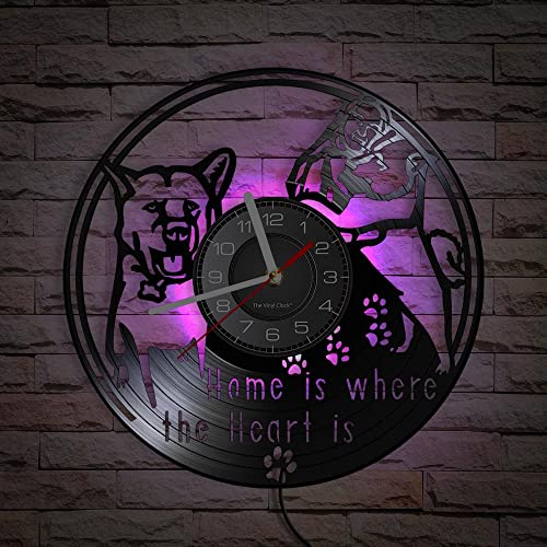 Smotly Vinyl-Wanduhr, kreative Haustier-Hunde-Wanduhr, mit LED-Fernbedienung, Nachtlicht, eine Wanduhr Geschenk für Tierliebhaber. (mit Licht/Geschenk: Haken + Geschenktasche)