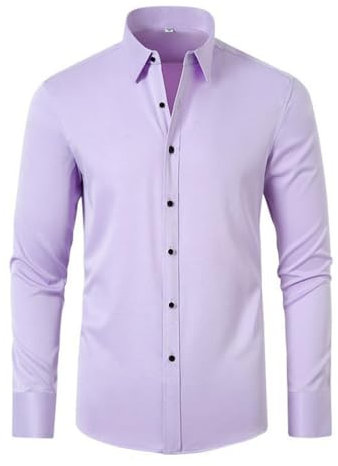 seiveini Chemise Homme Manches Longues Regular Fit Repassage Facile Chemise Hommes Business Mariage Fêtes Chemiser et Blouses Vintage Chemise Hippie Homme Chemisette Couleur Unie A Violet Clair XS