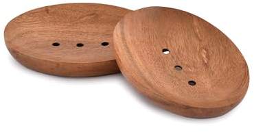 Indus Lifespace SoapDish Acacia Wood Handmade Drain Soap Holder for Bathroom Kitchen Shower, Wooden Soap Tray (12.7cm x 10.16cm x 1.90cm) (Set of 2)