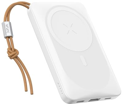VRURC 10000mAh Magnetische Powerbank USB C kabellose Power Bank dünn und leicht Schnellladen Tragbares Ladegerät Externe Handyakkus Kompatibel mit Mag-Safe für iPhone 15/14/13/12 Samsung Huawei Weiß