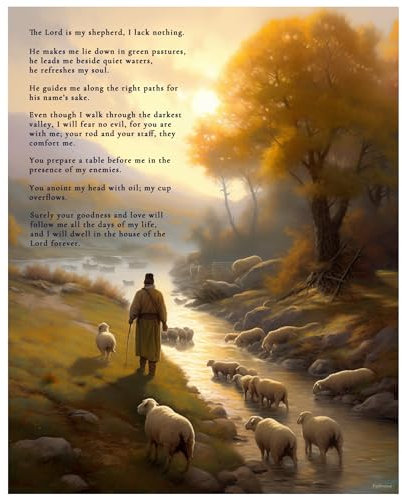 Psalm 23 Wandkunst, erhebender 40,6 x 50,8 cm großer Druck mit Original-Kunstwerk, inspiriert von der Schrift, motivierende Wanddekoration für die Gläubigen – Der Herr ist mein Schäferhund Wandkunst