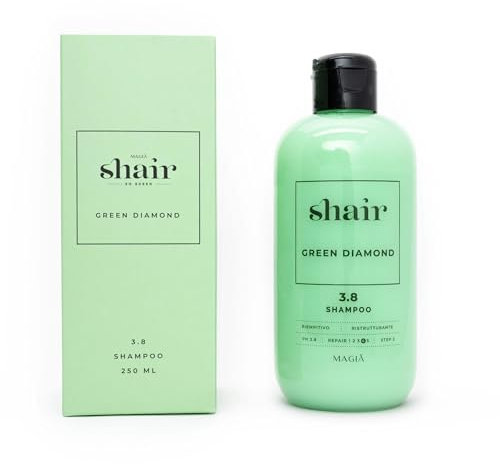 Shair green diamond shampoo: stärkend, bruchfest, füllend, restrukturierend und auffüllend für trockenes, sprödes und krauses Haar mit Keratin und Kollagen, 250 ml