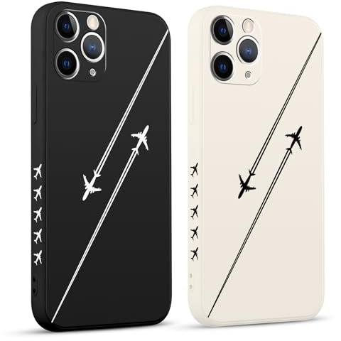 Pnakqil 2 Pezzi Cover per Apple iPhone 11 Pro 5.8 Carina Linea Travel Aereo Nero Disegno Donne Morbido Protezione Sottile con Anti Fotocamera Antiurto Silicone TPU Morbida Case