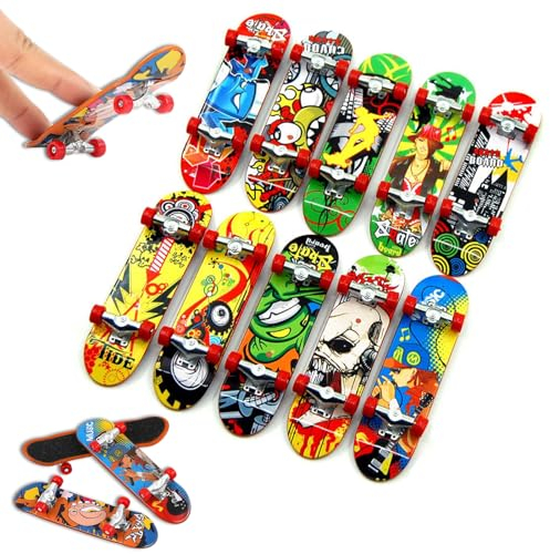 Cozevdnt 9 Stück Finger Skateboard Set, Mini Finger Skateboard Fingerboard, Professionelles Finger Spielzeug, Rutschfesten Decks für Sprünge, Flips und Aktives Spielen im Innen(Zufällige Muster)