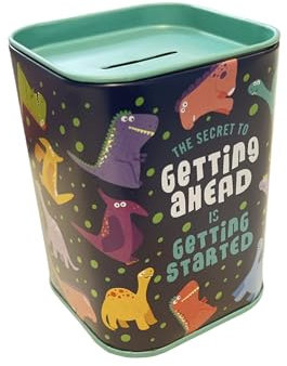 Spardose für Kinder in lebendigen Farben. Originelle Spardose aus Dose mit Deckel, günstige Spardose, die auch als Stiftdose verwendet werden kann. (Dinos)