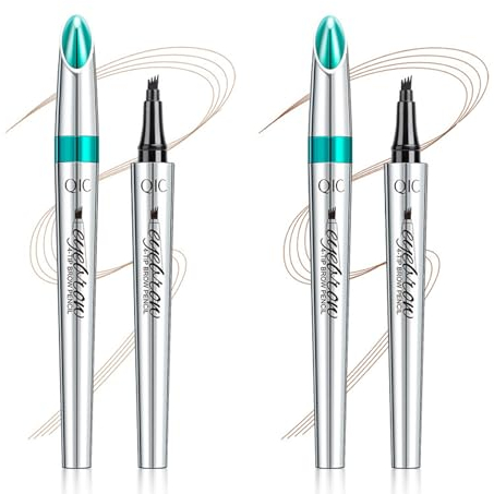 2PCS Microblading Eyebrow Pencil, Waterproof Microblading Eyebrow Pen 4 Fork Tip Eyebrow Pencil, Natural Long-Lasting Fast Eyebrow Makeup for Beginners (Reddish Brown Light Brown)