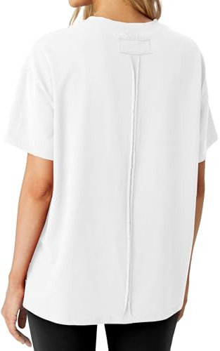 GRECERELLE Womens Summer T Shirts - Cotton Oversized Drop Shoulder Half Sleeve Casual Crew Neck Ladies Tops with Slit Hem for Baggy Fashion (White XL)