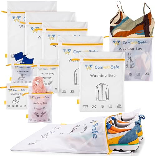 ComwithSafe Lot de 11 Filets à Linge Solides pour Machine à Laver - 100% Polyester 90 gsm - Sacs de Lavage avec Fermeture Eclair Résistante pour soutien-gorge,sous-vêtements délicats, chaussures