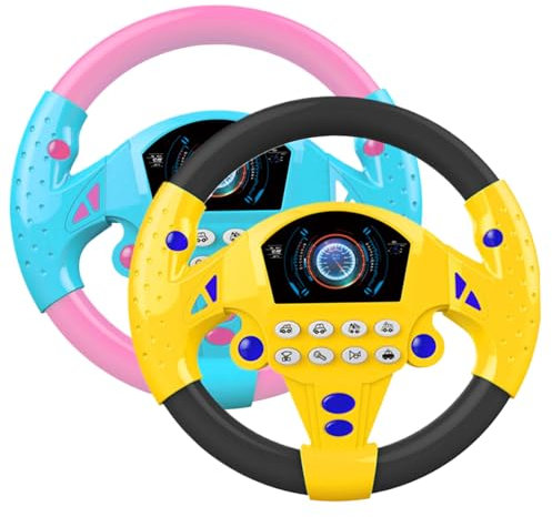 SHITOOMFE 2pcs pour Enfants Volant, Volant Jouet, 7,9x2 à 360 ° Rotation des Enfants Volant avec Un Son drôle et de la Musique, Un Volant simulé en Plastique avec Aspirant