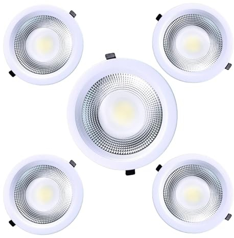 Jandei – Downlight LED COB 30W Empotrar, Foco Marco Redondo Blanco, 212x52mm (Hueco de Corte 185mm), 2250 Lumen, IP44. Ideal para Salón, Cocina, Baño, 5 piezas (Luz Cálida 3000k)