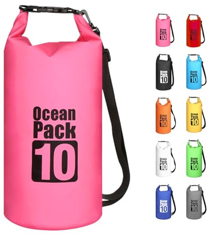 MORAINJAY 10L Borsa Impermeabile,Rosa Rossa Waterproof Zaino Impermeabile Sacco Impermeabile con Tracolla Regolabile,2L/5L/10L/15L/20L/30L Dry Bag per Outdoor Sport Acquatici,Barca,Pesca,Rafting,Nuoto